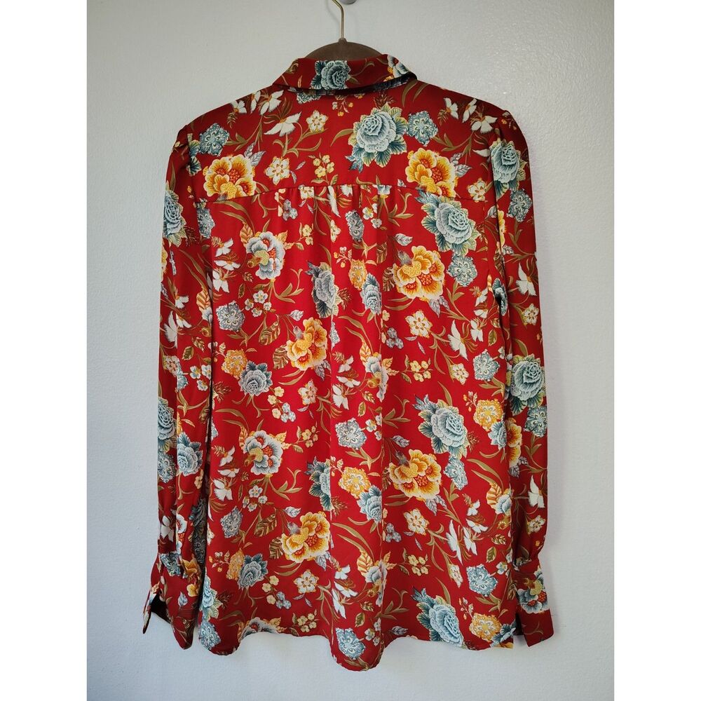 LOFT Red Floral Button Front Blouse Women's Small Cottagecore Boho Top - Picture 5 of 7